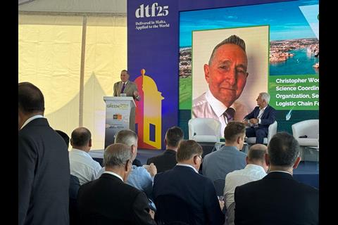 Dr Christopher Wooldridge, Science Coordinator EcoPorts, EcoSLC (L) and Dr Mark van der Veen, Director of the Graduate School of Business, University of Amsterdam (R) open GreenPort Congress 2025.